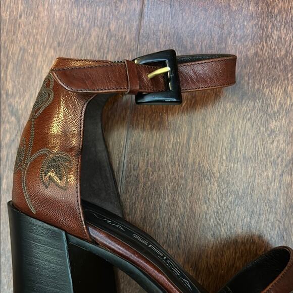 Via Spiga Rare Retro Square Toe Platform Heels, Embroidered Leather, Size 6 - Picture 10 of 15